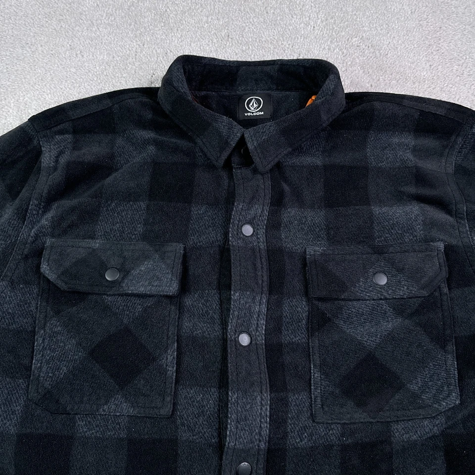 Chaqueta Camisa Volcom Para Hombre XL Negra Gris Búfalo Cuadros Polar Acolchada Chamarra Foto 2 de 4