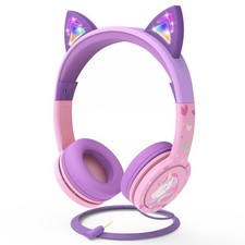 Kids Headphones with LED Cat Ears 85dB Safe Volume Limit , 3.5mm Soft On-Ear...