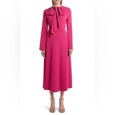 Valentino Bow Neck Long Sleeve Matte Cady Midi Dress Sz 48 XL NWT