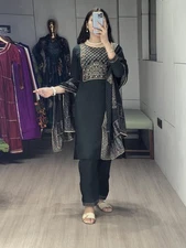 Classic Look Dark Green Modal Chanderi Salwar Kameez And Dupatta For Reception