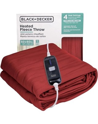 BLACK+DECKER Heated Throw Blanket  50'' x 60'' Fleece 3hr Timer 4 Heat Settings