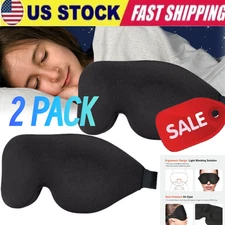 2PCS Travel 3D Eye Mask Sleep Soft Padded Shade Cover Rest Relax Blindfold BLACK