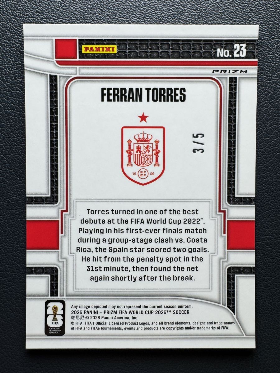 2026 Panini Prizm World Cup Ferran Torres #23 Scorers Club Green Prizm /5 Spain view 2