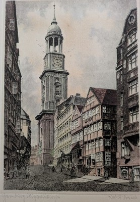 Orig.Radierung Hamburger St. Michaelis Kirche Michel, Handsignie Albrecht Bruck