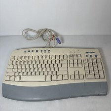 Vintage Microsoft Internet Keyboard PS/2 Wired Beige Gray Full-Size Multimedia