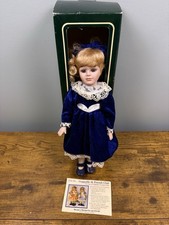 Geppeddo Friends Collection Porcelain Doll Blue Dress Lace Trim With Stand & Box