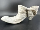 Vintage 6" long Gray & Brown Smokey Milk Glass Daisy & Button Shoe Boot Slipper