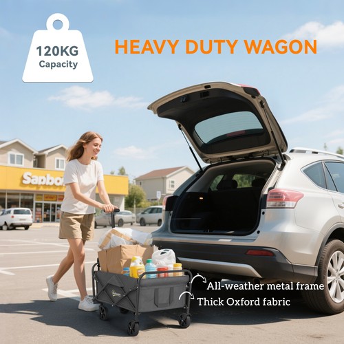 Outsunny 62L Festival Trolley, 120kg Heavy Duty Folding Trolley Cart, Grey - Picture 7 of 11