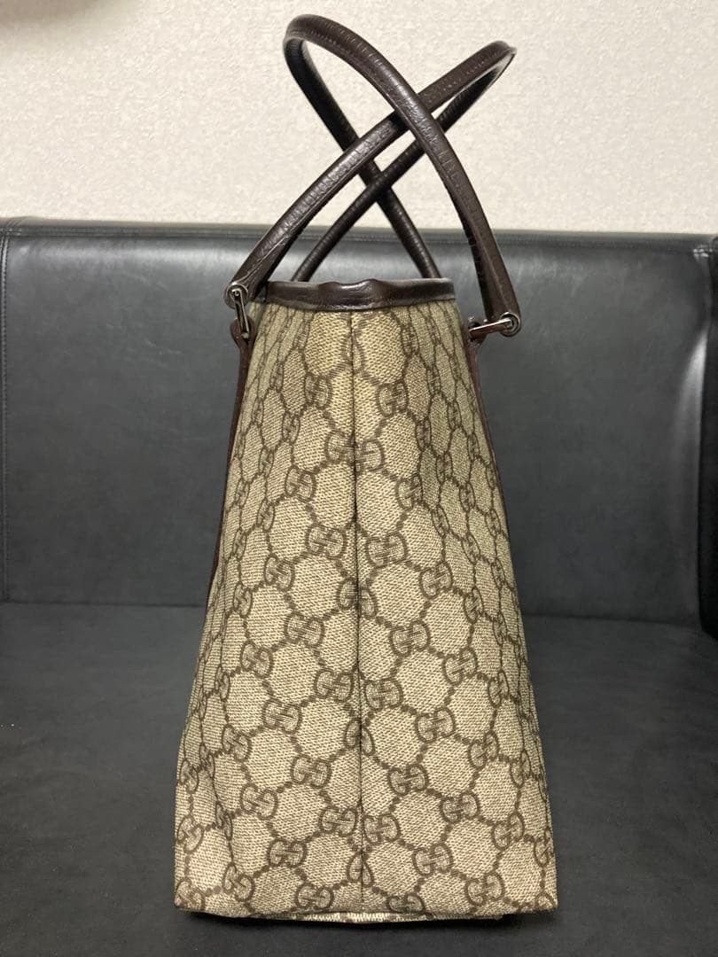 GUCCI GG PVC Tote Bag Gray Brown Leather Vintage Authentic Excellent Condition thumbnail 4