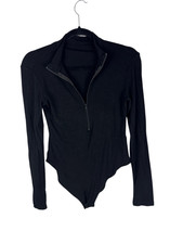 Black Bodysuit with Zipper Neck- size M