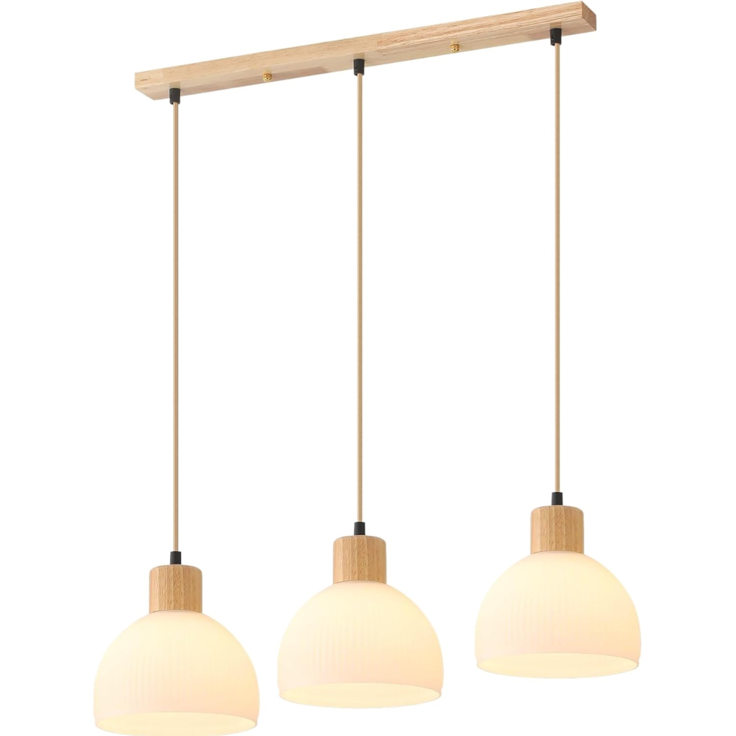 Suspension élégante chêne et verre soufflé lustre design E27