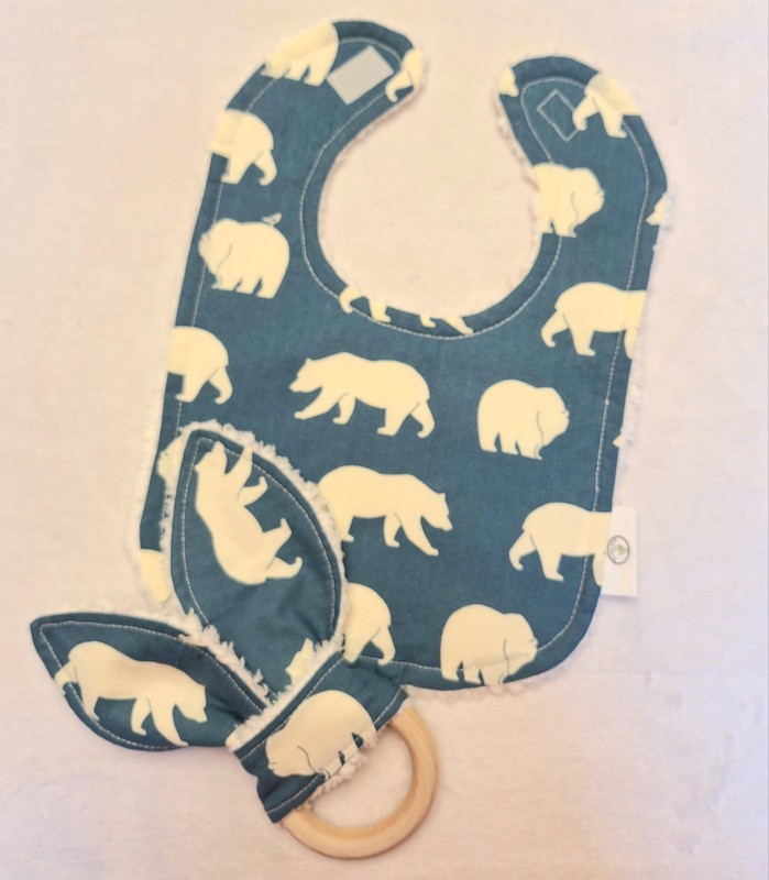 Boutique Organic Bear Chenille Bib And Teether Set