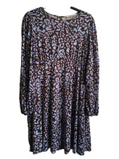 TU blue brown fit & flare dress size 14, 36" L, high waist stretchy soft feel