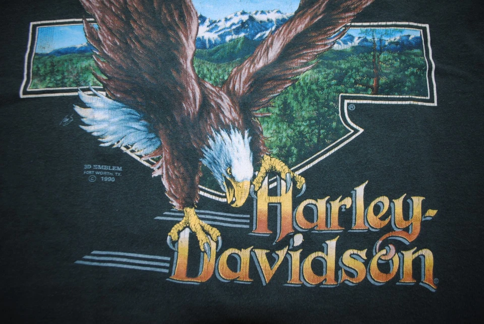 CAMISA VINTAGE HARLEY DAVIDSON EMBLEMA 3D MOTOCICLETA AMERICANA 1990 EAGLE ROCKYS XL Foto 3 de 4