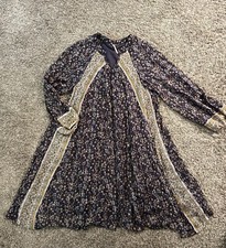 Free People Free Swinging Mini Dress Black Gold Floral Size M Medium Boho