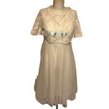 Van Raalte Vintage 60s Cream Lace  Blue Satin Peignoir Gown  Robe Set 32 S