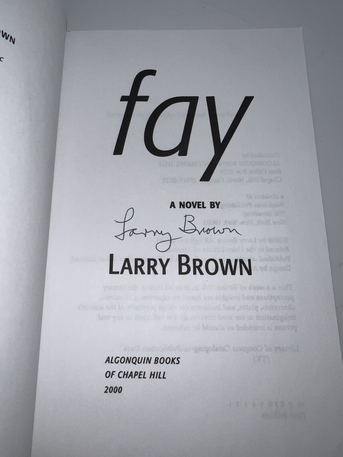 FAY by Larry Brown UNCORRECTED PROOF "Signed" 