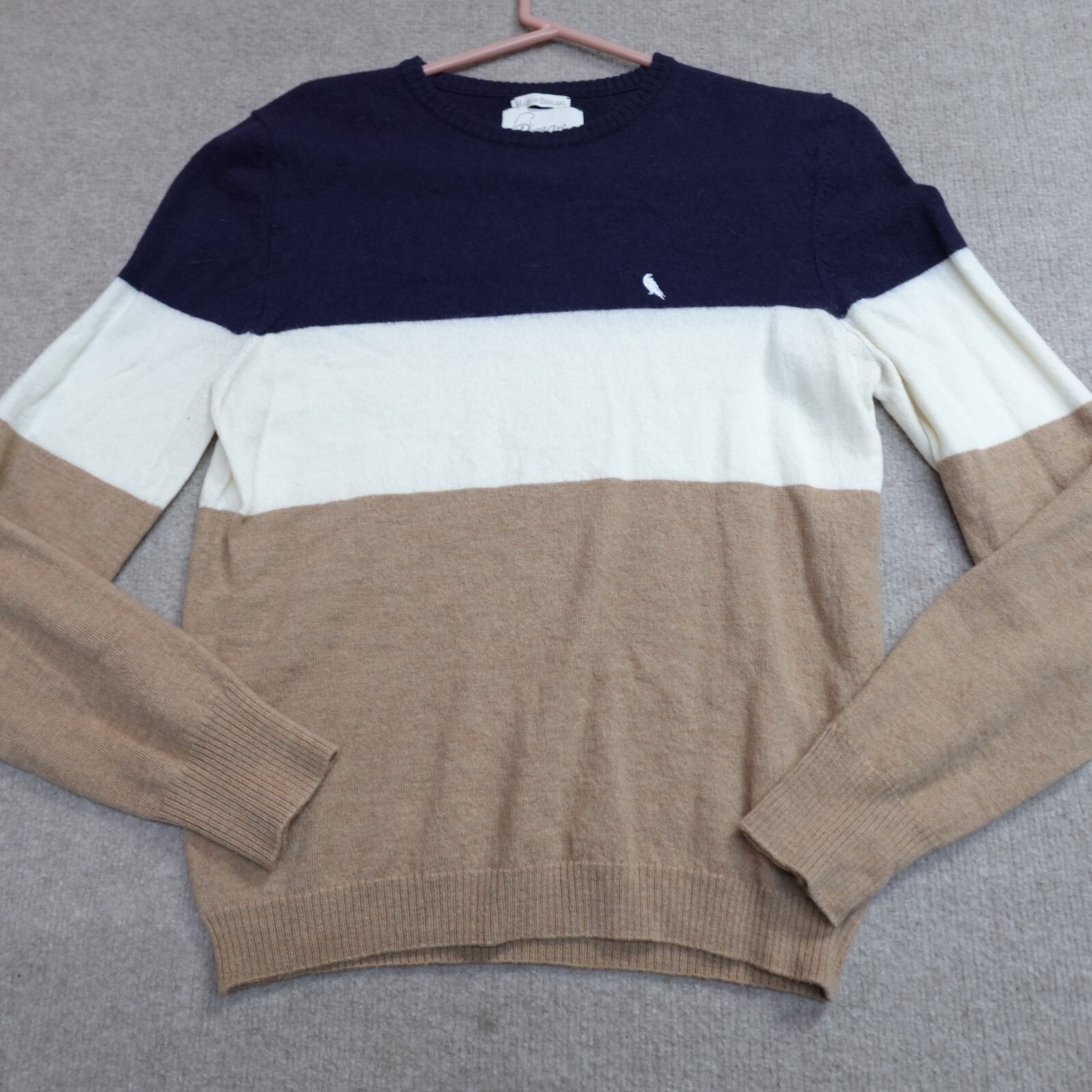 Peregrine Womens Sweater Medium Beige Blue Colorblock Wool Made in England