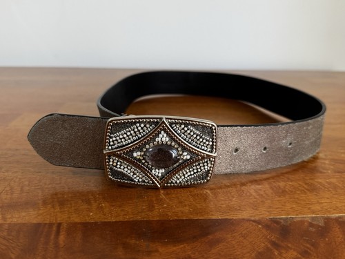 Chicos Women’s Belt With Beaded Buckle Genuine Leather Size Small