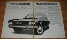1970 Audi 100 LS Car Ad - What makes a car's wheels turn when you turn wheel
