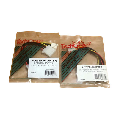 Lot of 2 TechCraft 6'' Internal Molex (LP4) Power Extension Cable