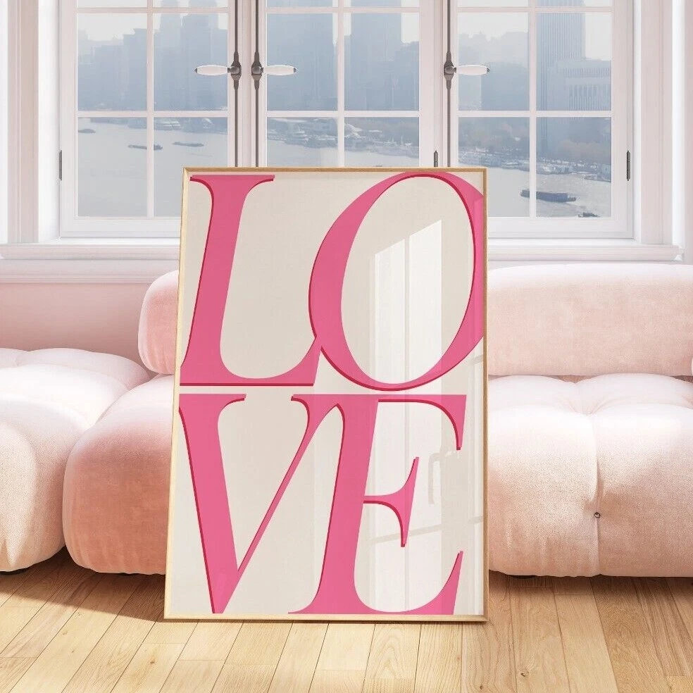LOVE Pink Typography Vertical Poster Wall Art Home Decor