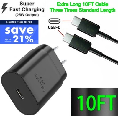 25w Super Fast Charger Type USB-C+10FT Cable For Samsung Galaxy S23 S22 S21 S20