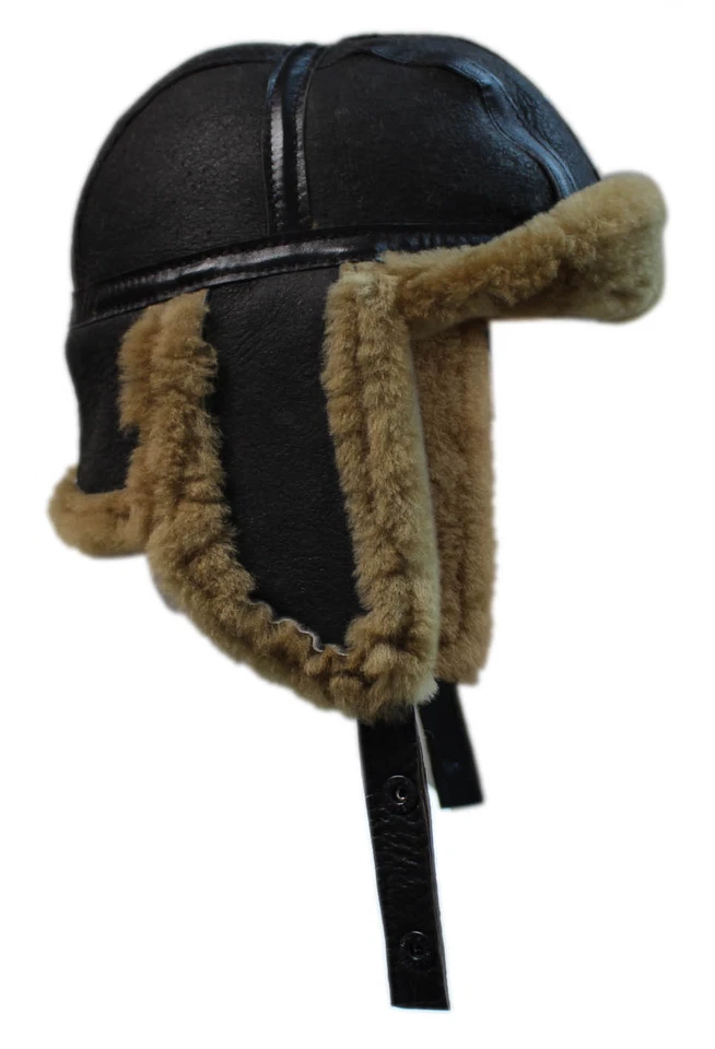 Men's B3 Brown Ginger/Cream RAF Aviator Sheepskin B-55 WW2 Trapper Flying Hat