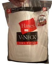 New Hanes MEN'S 3 Pack White V-Neck Cotton T-Shirt Tagless Short Sleeve Tee Sz-M
