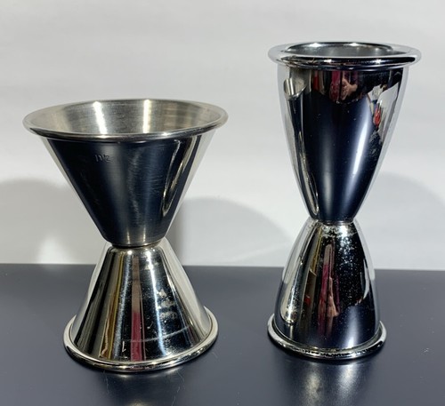 Set Vintage Doppio Lato Jigger Metallo Barware Acciaio Inox Made In USA