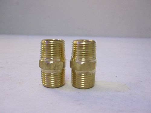 2Qty Brass Pipe Nipple 3/8" Male NPT x 3/8" Male NPT Hex Fitting