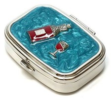 Speert Durable  Portable Metal Pill Boxes Model 9327 Aqua Green Marble Silver