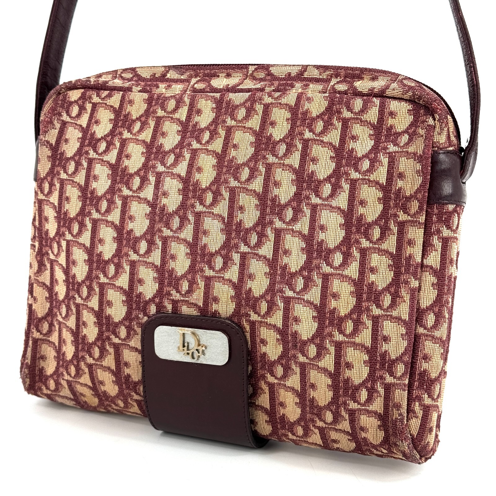 Christian Dior Trotter Vintage Canvas Leather Shoulder Bag Red Bordeaux Auth 670 thumbnail 3