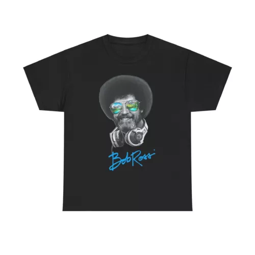 Bob Ross T-shirt vintage gift retro glasses painting art Unisex Heavy Cotton Tee