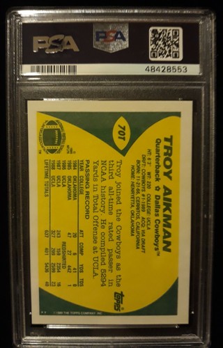 1989 Troy Aikman #70T PSA 6 Rookie Card Dallas Cowboys - Bild 2 von 2