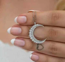 2 CT Lab Created Diamond Crescent Moon Pendant Necklace 14K White Gold Plated