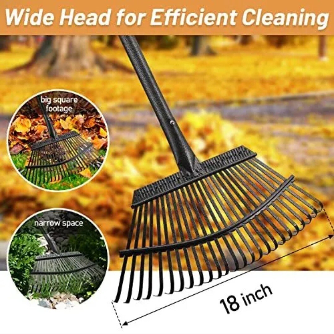 Garden Rake Large Leaves Rakes for Gardening 25 Metal Tines 18" Wide 78" L GoWork