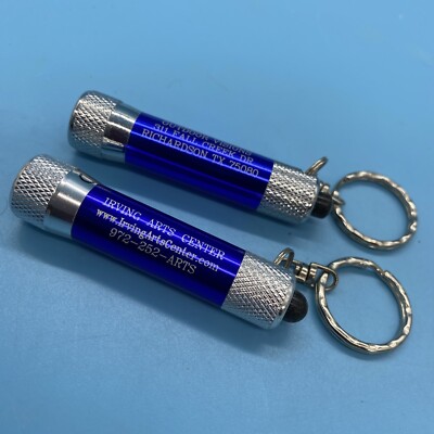 2 Mini LED Collectable Flashlights Keychains Advertising Irving & Richardson TX