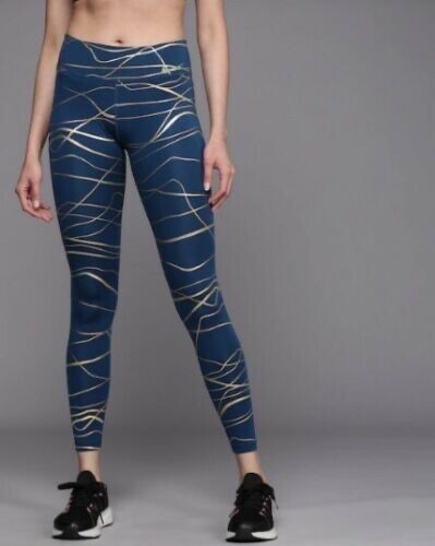 Nike Women's Icon Clash Fast Leggings Mid Rise Blue Gold DM1511