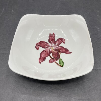 Orchard Ware California Pottery Red Lily Flower Square Bread Dish