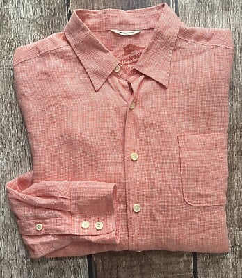 TOMMY BAHMAMA RELAX 100% LINEN SPORT SHIRT ORANGE MENS XL EXCELLENT CONDITION