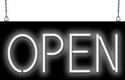 Open Neon Sign  Jantec  24'' x 11''   White Open Window Sign