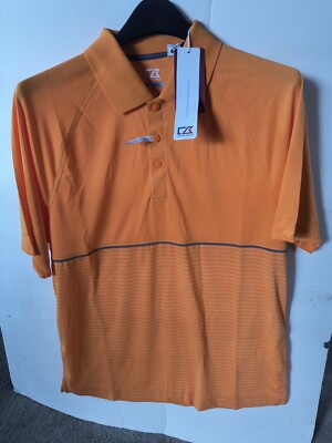 CUTTER & BUCK CB Men s Golf Shirt M Orange Dry Tec Athletic casual button collar