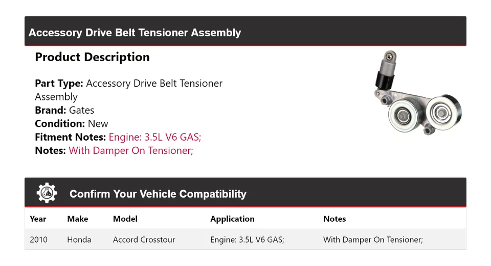 Para Honda Accord Crosstour 2010 3,5 L V6 correa de transmisión tensor puertas de montaje Foto 2 de 4