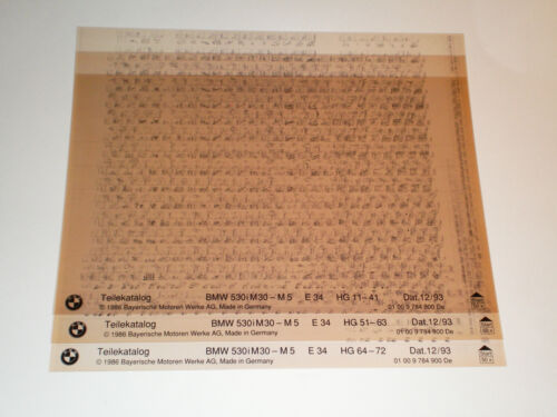 Microfich Catalogue de Pièces Rechange BMW 530i M30 - M5/E34 - Support 12/1993 - Afbeelding 1 van 1
