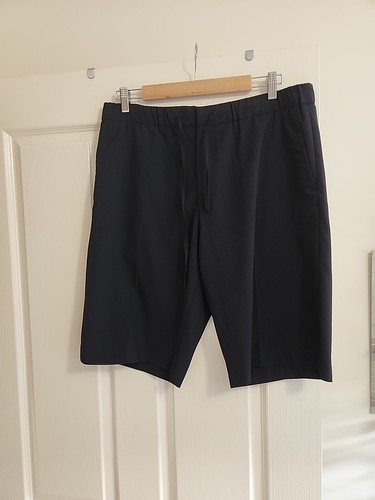 Cos Wool Shorts Bermuda Navy Wool Blend Twill Sz 14 16 52 Elasticated Drawstri - Picture 2 of 8