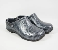 Anywhere Brand Black & Silver Geometric Rubber Nursing Walking Clogs Sz 11