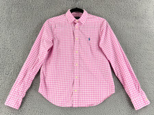Polo Ralph Lauren Button-Up Shirt Youth Boys Medium Pink Check Print Long Sleeve