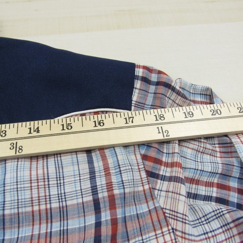Vintage H Bar C Shirt Mens Medium Blue Red Pearl Snap Button Western Smile - Picture 16 of 19