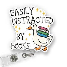 Easily Distracted By Books Reel Bookish Reel Retractable, Book Lover Holder N...